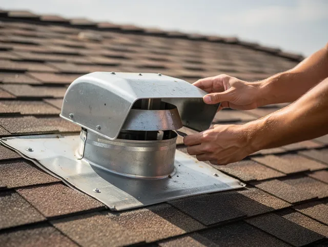 Lakeville Dryer Vent Cleaning certified technician safely cleaning a roof-mounted dryer vent in Lakeville