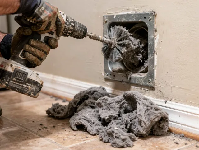 Certified Lakeville Dryer Vent Cleaning technician performing dryer vent cleaning in Lakeville