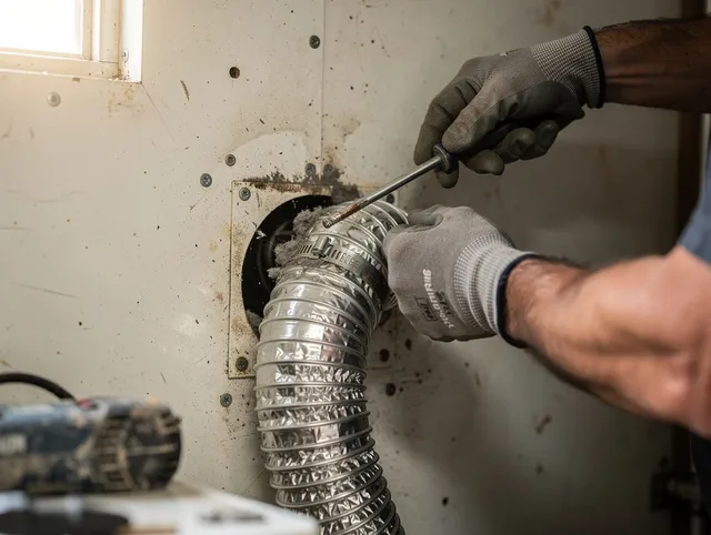 Lakeville Dryer Vent Cleaning technician performing precise dryer vent hose installation in Lakeville